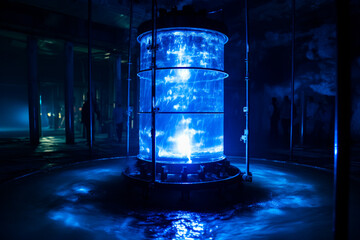 Blue glow water of nuclear reactor core powered, caused by Cherenkov radiation