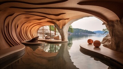 Fototapeta premium Hyperrealism Photography Modern Boat House Design