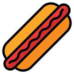 hot dog icon in filled line style isolated on transparent background. Fastfood icon, vector illustration for graphic design projects