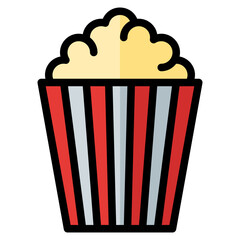 popcorn icon in filled line style isolated on transparent background. Fastfood icon, vector illustration for graphic design projects