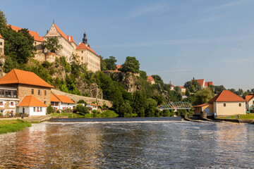 View of Bechyne town and Dolni mlyn weir at Luznice river, Czech Republic