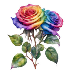 watercolor roses and leaves in a fantasy style. AI-Generated.