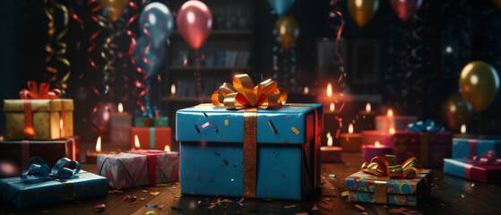 Fototapeta na wymiar A Birthday Celebration Gifts Wallpaper - Colorful Party Vibes Created with generative AI tools.