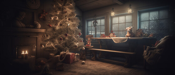 Vibrant Christmas Celebration: Holiday Decor Wonderland Created with generative AI tools.