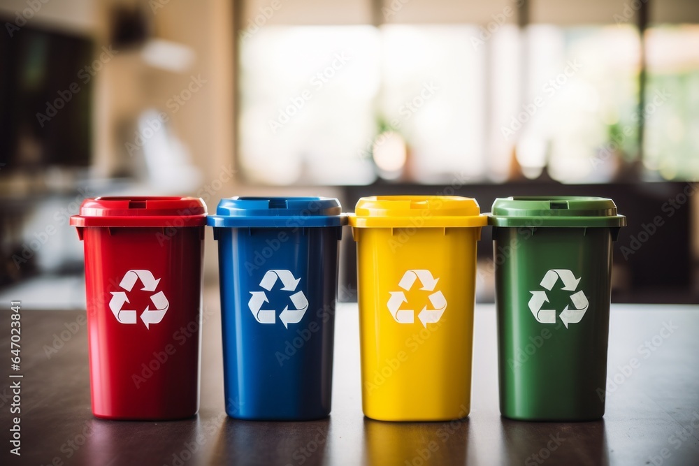 Poster garbage containers for waste sorting. background with selective focus and copy space