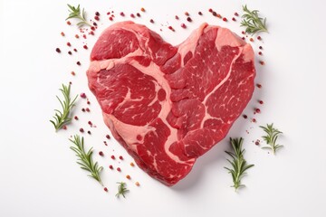 Heart shaped juicy meat with copy space