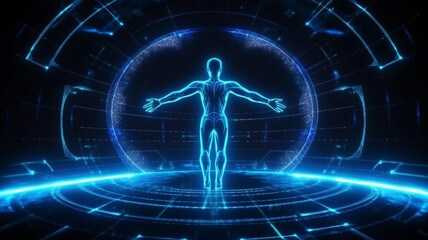 Naklejka premium Abstract illustration of human body on technology background