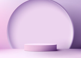 3D Soft Purple Podium with Purple Circles Background