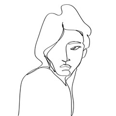 abstract single contour line female character face portrait 