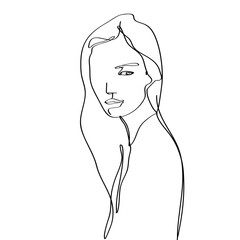 abstract single contour line female character face portrait 