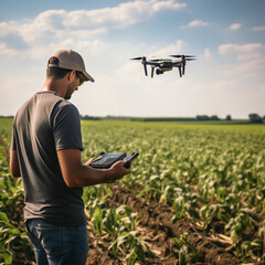 farmer in field with drone 