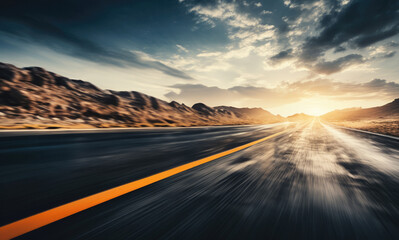 Asphalt road with motion blur effect. Landscape with highway. 