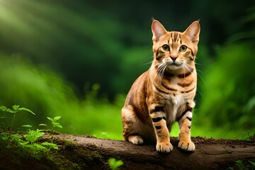 a playful Bengal cat,in jungle with amazing look