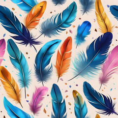 a bunch of bright feathers on a table. AI-Generated.