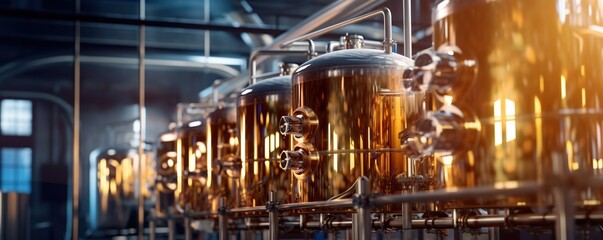 Large vats and pipes brewery factory Generative AI - obrazy, fototapety, plakaty