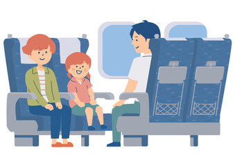 新幹線で旅行するファミリーのイラスト