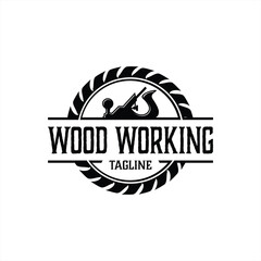 carpentry logo design, carpentry tool set, saw,  circular saw, vintage,  woodworking, vector, retro