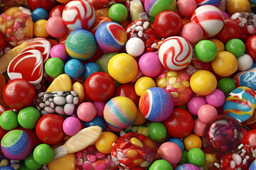 Fototapeta na wymiar Colorful lollipops and different colored round candy