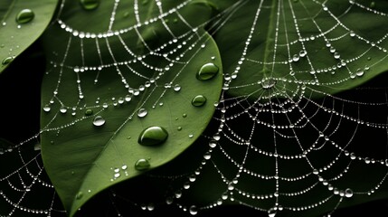 a delicate spiderweb glistening with dewdrops, capturing the artistry of nature's weavers