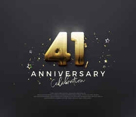 41st anniversary celebration, with shiny gold numbers on a black background. Premium vector background for greeting and celebration.