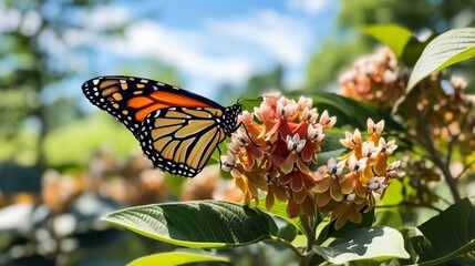 a monarch butterfly resting on a milkweed plant, showcasing the delicate balance of pollinators and their host plants