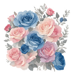 Pink and blue vintage roses bouquet