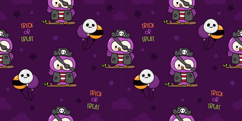 halloween seamless pattern with owl and spooky balloon background