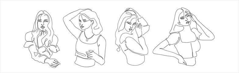 Hand drawn sketch line art of a woman portrait. Abstract line art woman portrait. Abstract woman single line art. Minimalist sketch single line art of a woman portrait. Vector illustration