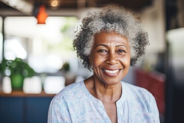 Smiling portrait of a happy senior africna american woman in a nursing home