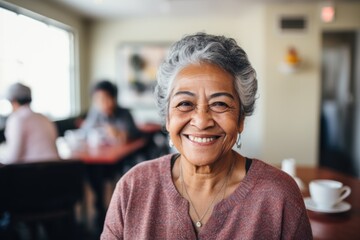 Smiling portrait of a happy senior latin or mexican woman in a nursing home © Geber86