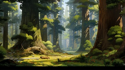 a towering old-growth forest, with massive trees and a lush understory, exemplifying the grandeur of ancient ecosystems