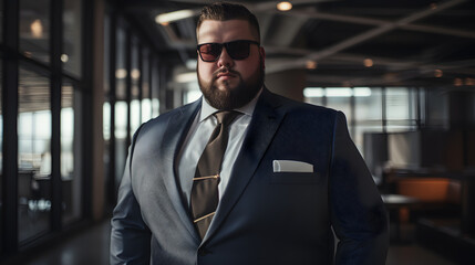 bearded man wearing glasses and modern suit (ai generated)