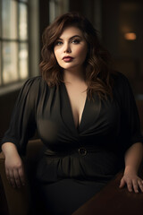 Fototapeta premium light-skinned woman wearing black clothing (ai generated)