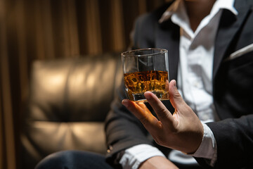 Celebrate whiskey a friendly party in restaurant.