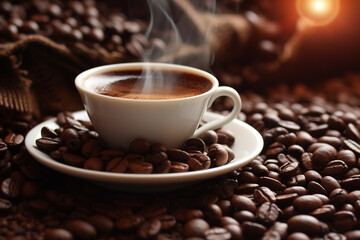 Obraz premium cup of coffee with beans-Traditional Kopi