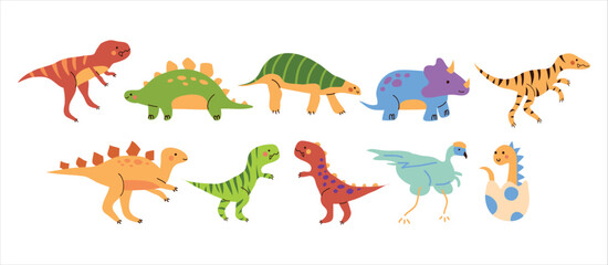 Set of cute dinosaur vector illustration. 
