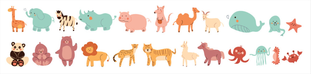 Set of cute animals illustration.
