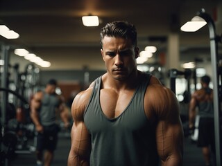 Fototapeta premium A muscular man in a battle with himself