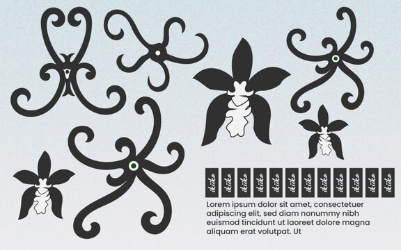 Dayak, Dayaknese Black Orchid set of elements for design 