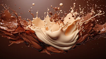 Rolgordijnen Chocolate and milk textured tasty background splashes © Ziyan Yang