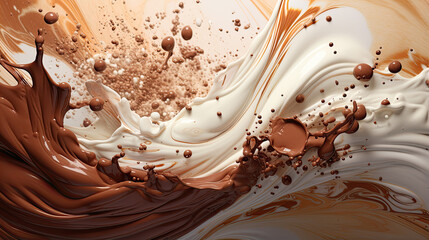 Fototapeta na wymiar Chocolate and milk textured tasty background splashes
