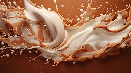 Foto op Canvas Chocolate and milk textured tasty background splashes © Ziyan Yang