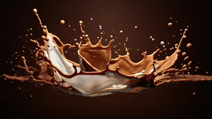 Keuken spatwand met foto Chocolate and milk textured tasty background splashes © Ziyan Yang