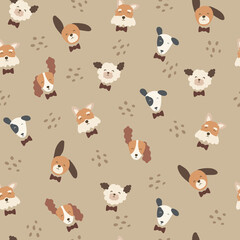 Cute dogs seamless patterns, hand-drawn style