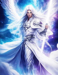 Archangel Michael, challenges the battle, manga, a fictional person, illustration art, Generative AI