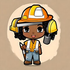 Fototapeta premium a cute chibi illustration of a black african american construction worker