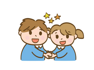 握手をする_お遊戯をする男の子と女の子_保育園児
