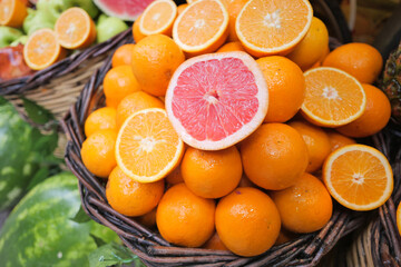 Fresh grapefruits display for sale 