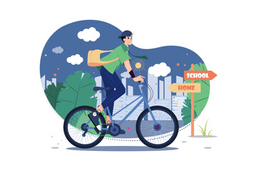 Student Riding Cycle To Reach School