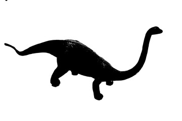 black dinosaur silhouette isolated on white background, model of dinosaurs toy